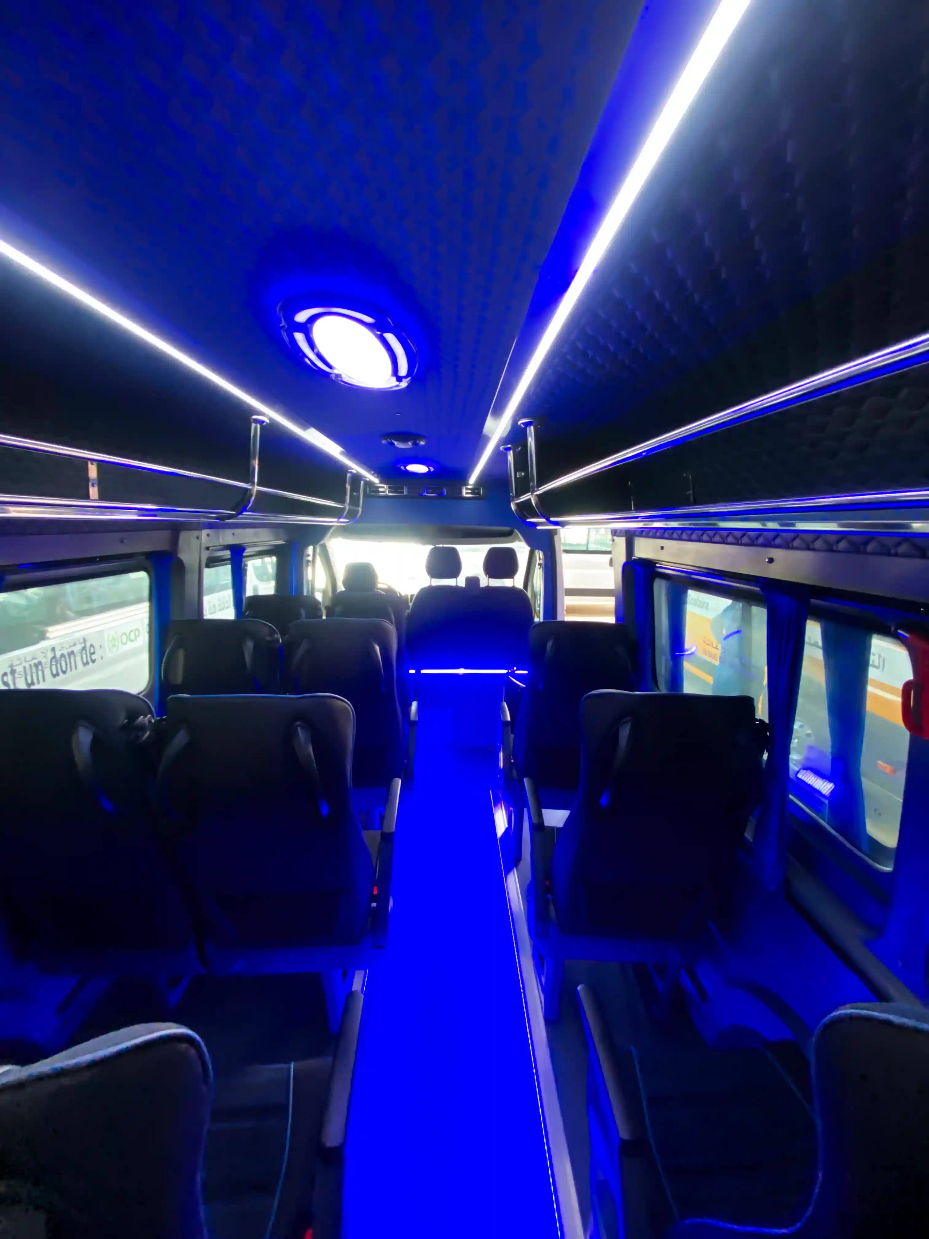 Interior view of the OCP personnel transport vehicle.